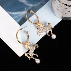 Gold & Clear Unicorn Pearl Dangle Crystal Earrings